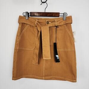 🆕️ Tinsel Denim Couture Belted Straight Mini Skirt Mustard S